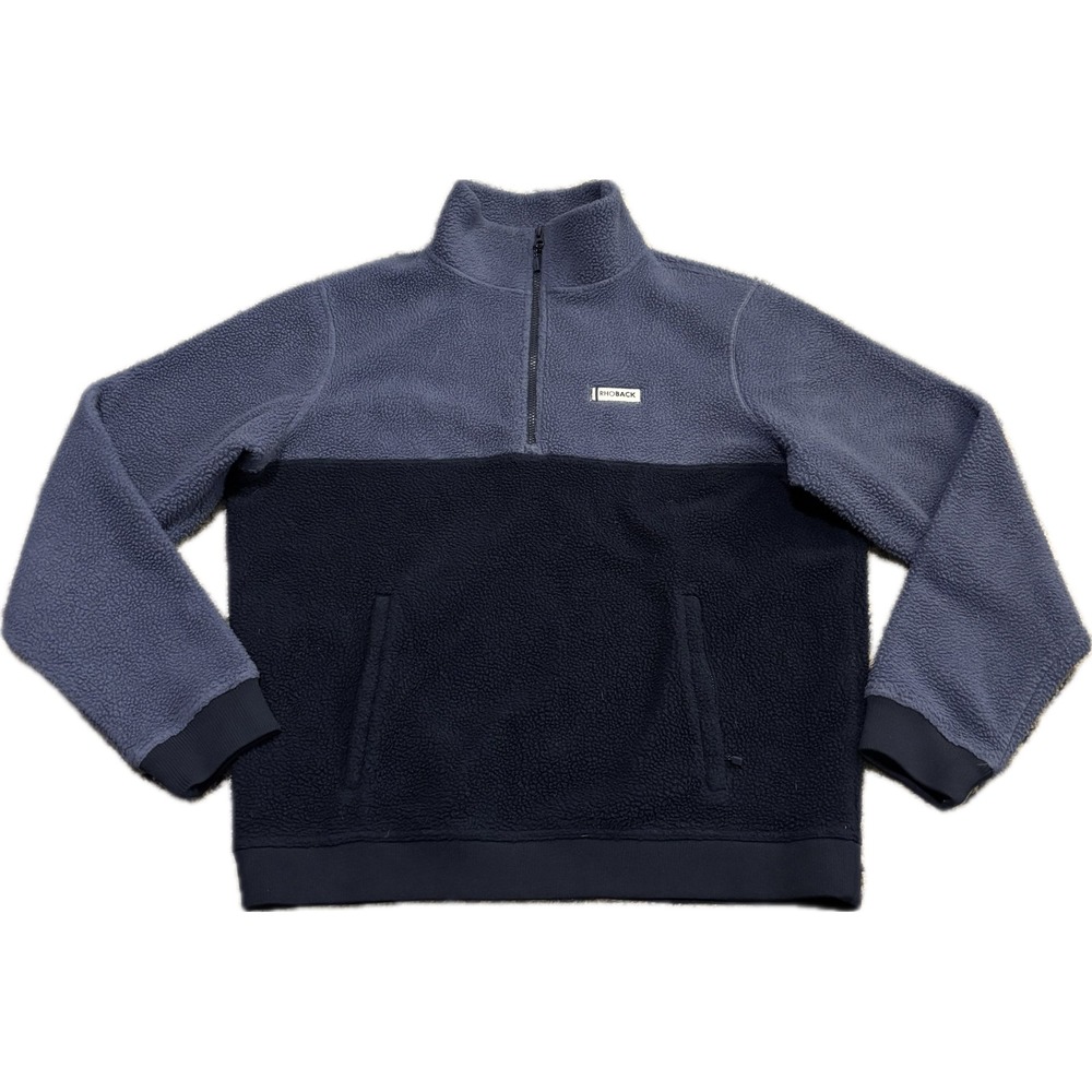 Rhoback Mens Blue Navy Colorblock Quarter Zip Summit Fleece Pullover Size M
